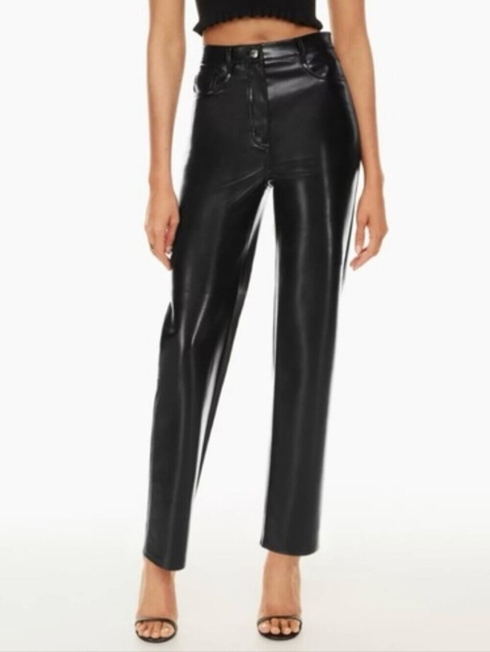 Aritzia Wilfred Melina Pants Black Faux Leather Straight Leg 6 Medium